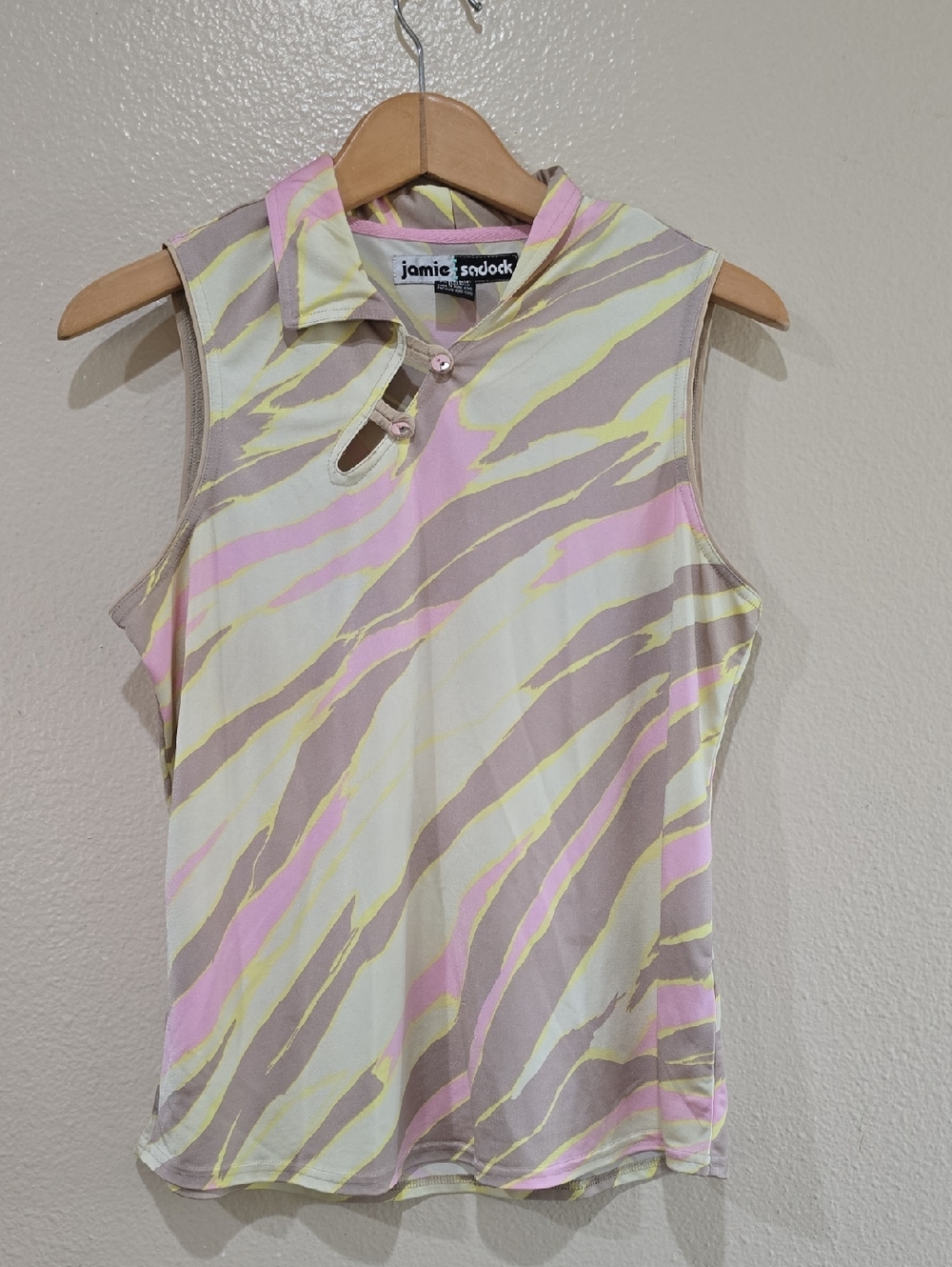 🌸 jamie sadock Sleeveless Polo Tank in Pink, Cream & Tan Wave Print